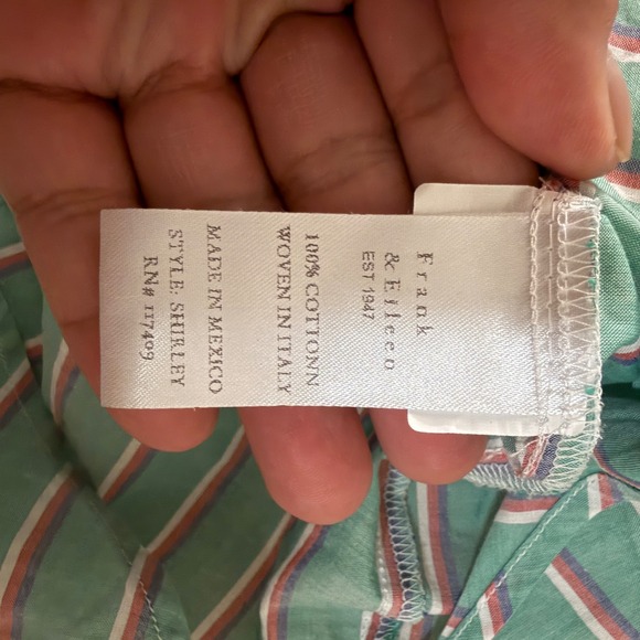 Frank & Eileen Shirley Oversized Green Striped Cotton Button Down Shirt Women M - Picture 7 of 9